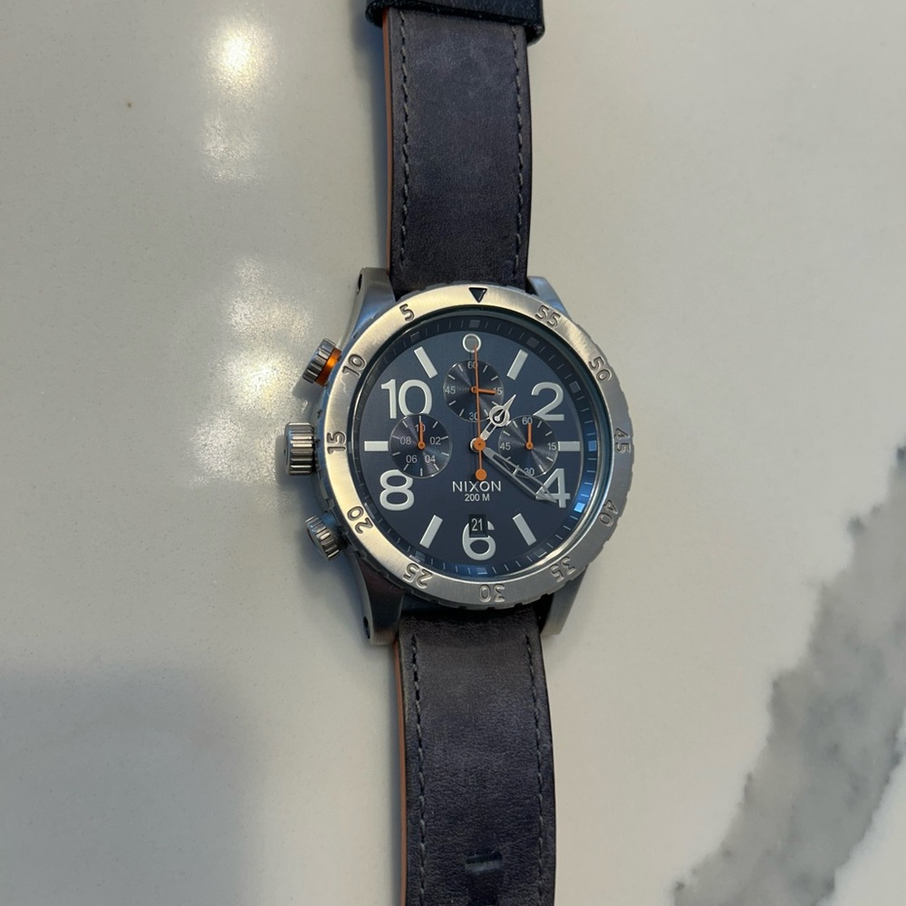 Nixon Silver and Blue 48-20 chronograph